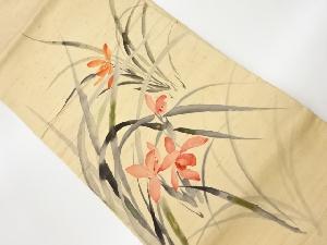 リサイクル　青郎作　手織紬手描き花模様名古屋帯